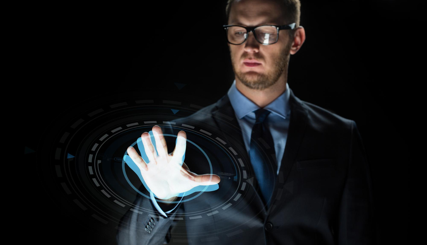 a man puts his palm on the scan